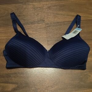 NWT Warner's Navy Blue Striped Bra
